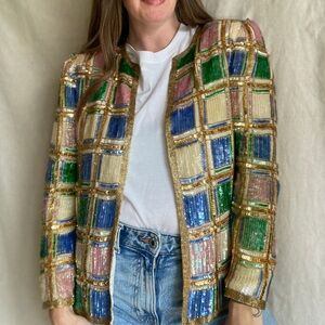 Multicolor Sequin Plaid Jacket